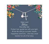 AnalysisyLove Sterling Silver Cross Necklace for Girls, First Communion, Baptism, Christening Gifts for Girl, Little Girls Jewellery with Pearl, Easter Confirmation Gifts for Godchild