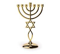 Ananadashop Gold Star David Candle Holder Decorative Judaica 7 Branch Israel Jewish Symbol Menorah
