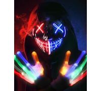 AnanBros Scary Halloween Mask Skeleton Gloves Costumes for Men, 3 Modes Purge Mask Light Up 6 Modes LED Glow Gloves, LED Anonymous Scream Halloween Mask, Halloween Costumes for Boys Kids Adult
