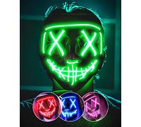 AnanBros Scary LED Halloween Mask, Light up Mask Cosplay, LED Rave Face Mask Costume 3 Lighting Modes, Halloween Face Masks for Men Women Kids (Green)