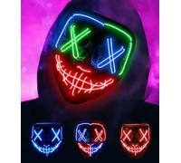 AnanBros Scary LED Halloween Mask, Light up Mask Cosplay, LED Rave Face Mask Costume 3 Lighting Modes, Halloween Face Masks for Men Women Kids (Blue Red Green Mixed)
