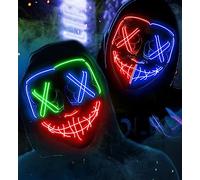 AnanBros Scary LED Halloween Mask, Light up Mask Cosplay, LED Rave Face Mask Costume 3 Lighting Modes, Halloween Face Masks for Men Women Kids (2pcs Mixed Color)