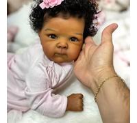 Anano 18 Inch Full Silicone African American Black Reborn Baby Girl Doll - Mixed Race Silicone Doll With Ethnic Features, Lifelike Black Baby Dolls For Girls