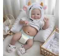 Anano 19" Full Body Silicone Reborn Baby Girl Doll With White Lamb Hat - Realistic Newborn With Anatomically Correct Features, Lifelike Silicone Babies Collectible For Display & Gifting