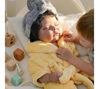Anano 20" Black African American Bi-racial Reborn Baby Doll Full Body Silicone Mixed Race Lifelike Newborn Baby Girl in Bathrobe & Bonnet - Realistic Toddler Doll With Curly Hair