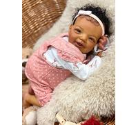 Anano 20 Inch Realistic Black Mixed-Race Reborn Baby Doll Silicone Babies Lifelike Smiling Newborn Baby Dolls Biracial Handmade Reborns For Kids & Collectors