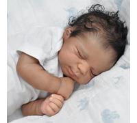 Anano 45 Cm Realistic Reborn Dolls Black Pascale Lifelike Newborn Baby Dolls Dark Brown Real Life Doll That Looking Real Soft Weighted Cloth Body with Hair for Kids Ages 3+
