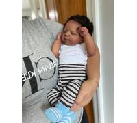 Anano 45cm Full Solid Black Silicone Reborn Baby Boy Doll - Anatomically Correct Proportion - Biracial Newborn Dolls With African American Skin Rashes & Veins, Collector's Edition