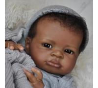 Anano 50cm African American Reborn Baby Doll Boy Silicone Body, Realistic Full Silicone Black Baby With Natural Hair, Lifelike Newborn Features, Gift For Girls & Boys
