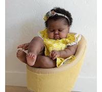 Anano 60cm Realistic Black Reborn Baby Girl Doll - Soft Cloth Body, Lifelike African American Reborn Toddler Biracial Baby Dolls With Outfit & Accessories - Cuddly Newborn Infant Gift For Kids Ages 3+