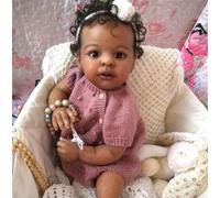 Anano Black African Doll 23 Inch Realistic Baby Toddler Girl Dolls African American Reborn Baby Doll That Looks Like Real Babies, Curly Hair, Present For Girls Age 3+