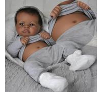 Anano Black Reborn Baby Doll Silicone Full Body Boy 50cm Full Silicone Baby Dolls Realistic Newborn Features with Hand-Rooted Hair for Kids