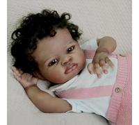 Anano Lifelike Reborn Baby Girl 50cm African American Reborn Dolls Mixed Race Newborn Boy, Dark Skin Silicone Doll Soft Body With Accessories, For Kids 3+