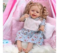 Anano Lifelike Smiley 20 Inch 50 Cm Reborn Baby Dolls Realistic, Handmade Poseable Newborn Baby Dolls With Rooted Blonde Hair And Soft Cloth Body For Kids Ages 3+