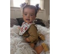 Anano Mixed Race Black Girl Toddler Biracial African American Chubby Reborn Doll, 24 Inch Realistic, Rooted Hair, Ultra Lifelike, Mustard Romper with Bib