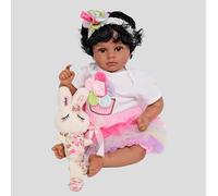 Anano Real Life New Born Baby Doll Girls - 2- Inch Lifelike Real Black Reborn Baby Doll, African American Realistic Re-born Babies With Soft Vinyl Cloth Body Babies Girls