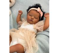 Anano Realistic Reborn Baby Doll Black Biracial 19 Inch Soft Cloth Body African American Baby That Look Real Dark Brown Skin Toy Set For Kids Ages 3+