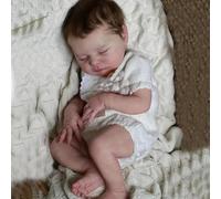 Anano Realistic Reborn Baby Dolls Closed Eyes Laura 19 Inch Handmade Newborn Dolls With Hand Rooted Hair, Soft Cloth Body Life Size Baby With Accessaries Toy Set