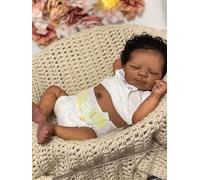 Anano Realistic Reborn Baby Dolls Silicone Full Body Black Girl 18 Inch Biracial Reborn Toddler Dolls Black Silicone Baby African American Baby Dolls with Hand Implanted Soft Hair