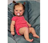 Anano Reborn Newborn Baby Girl - 20 Inch Realistic Silicone Doll with Brown Hair - Lifelike Awake Looking Toddler