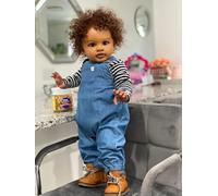 Anano Reborn Toddler Dolls 26" Jumbo Realistic Black Baby Doll Lifelike Biracial Toddler Reborn Doll Boy With Hair Mixed Race Standing Legs Silicone Babies With Accessories For Kids 3+ (Turqoise)