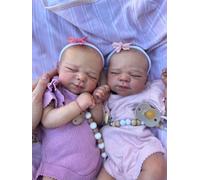 Anano Reborn Twins Girls, 18Inch Real Life Baby Dolls That Look Real Baby Twins Doll Newborn Twins Girl Sisters Realistic Reborn Silicone Baby Dolls Alive Twins Girls