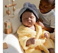 Anano Squishy Silicone Body 20" Black African American Reborn Doll - Mixed Race Biracial Reborn Baby Boy Toddler Wearing Bathrobe & Bonnet - Lifelike Infant For Collectors