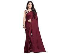 ANANT DESIGNER STUDIO Women's Woven Soft Satin Silk Plain Saree With Designer Blouse Art Silk Digital Printed Unstitched 0.90 Meter, Maroon, One Size