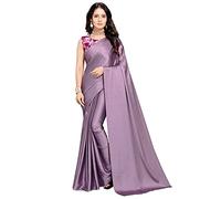 ANANT DESIGNER STUDIO Women's Woven Soft Satin Silk Plain Saree With Designer Blouse Art Silk Digital Printed Unstitched 0.90 Meter, Light Purple, One Size