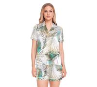 Anantty Animal Peacock Feather Pyjamas Sets for Women Silk Satin Pyjama Summer Shorts Sleepwear Pjs Set Two Piece Button Down Loungewear Multicolor