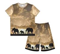Anantty Boys Pyjamas Set Africa Elephant Short PJs Nightwear Summer Short Sleeve Sets for Kids Child Teenagers Multicolor