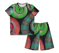 Anantty Boys Pyjamas Set Colorful Chameleon Tails Short PJs Nightwear Summer Short Sleeve Sets for Kids Child Teenagers Multicolor