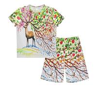 Anantty Boys Pyjamas Set Colorful Four Seasons Deer Short PJs Nightwear Summer Short Sleeve Sets for Kids Child Teenagers Multicolor