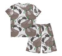 Anantty Boys Pyjamas Set Cute Animal Sloth Leaves Pattern Short PJs Nightwear Summer Short Sleeve Sets for Kids Child Teenagers Multicolor