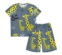 Anantty Boys Pyjamas Set Cute Cartoon Giraffe Short PJs Nightwear Summer Short Sleeve Sets for Kids Child Teenagers Multicolor