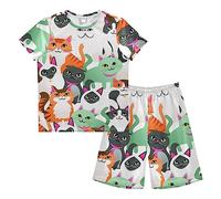 Anantty Boys Pyjamas Set Cute Cat Kitten Short PJs Nightwear Summer Short Sleeve Sets for Kids Child Teenagers Multicolor