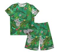 Anantty Boys Pyjamas Set Cute Koalas Leaves Flowers Australian Short PJs Nightwear Summer Short Sleeve Sets for Kids Child Teenagers Multicolor