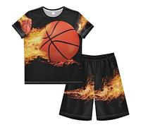 Anantty Boys Pyjamas Set Fire Basketball Sport Ball Short PJs Nightwear Summer Short Sleeve Sets for Kids Child Teenagers Multicolor