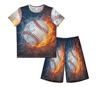 Anantty Boys Pyjamas Set Galaxy Baseball Sport Ball Short PJs Nightwear Summer Short Sleeve Sets for Kids Child Teenagers Multicolor