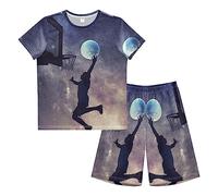 Anantty Boys Pyjamas Set Galaxy Basketball Planet Short PJs Nightwear Summer Short Sleeve Sets for Kids Child Teenagers Multicolor
