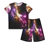 Anantty Boys Pyjamas Set Galaxy Guitar Music Note Short PJs Nightwear Summer Short Sleeve Sets for Kids Child Teenagers Multicolor