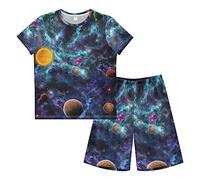 Anantty Boys Pyjamas Set Galaxy Space Planet Short PJs Nightwear Summer Short Sleeve Sets for Kids Child Teenagers Multicolor