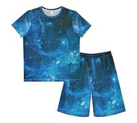 Anantty Boys Pyjamas Set Galaxy Stars Nebula Short PJs Nightwear Summer Short Sleeve Sets for Kids Child Teenagers Multicolor