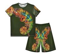 Anantty Boys Pyjamas Set Tropical Animal Lizard Chameleon Short PJs Nightwear Summer Short Sleeve Sets for Kids Child Teenagers Multicolor