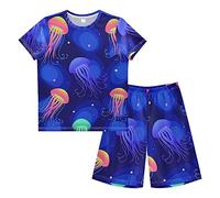 Anantty Boys Pyjamas Set Underwater World Of Jellyfish Short PJs Nightwear Summer Short Sleeve Sets for Kids Child Teenagers Multicolor