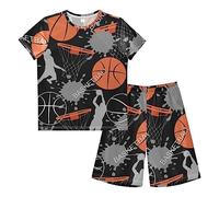 Anantty Boys Pyjamas Set Vintage Basketball Ball Athlete Short PJs Nightwear Summer Short Sleeve Sets for Kids Child Teenagers Multicolor