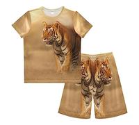 Anantty Boys Pyjamas Set Vintage Tiger Short PJs Nightwear Summer Short Sleeve Sets for Kids Child Teenagers Multicolor