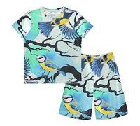 Anantty Boys Pyjamas Set Watercolor Bird Tit Short PJs Nightwear Summer Short Sleeve Sets for Kids Child Teenagers Multicolor