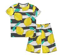 Anantty Boys Pyjamas Set Yellow Lemon Stripe Short PJs Nightwear Summer Short Sleeve Sets for Kids Child Teenagers
