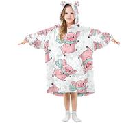 Anantty Cute Cartoon Pig Pattern Kids Wearable Blanket Hoodie Oversized Sweatshirt Blanket Pullover for 3-14 Year Boys Girls